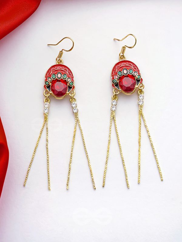 The Mystery Lady- Statement Golden Earrings (Rufous Red)