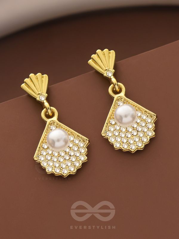 Sand n Pearl- Golden Rhinestones and Pearl Earrings