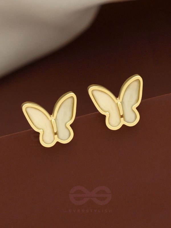 The Winged Wonder- White and Golden Earrings