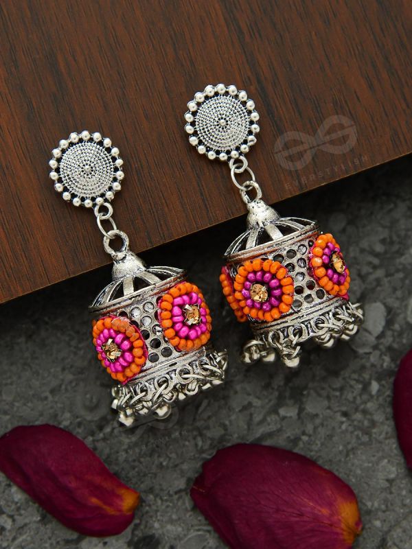 Antique Mystique- Pink and Orange Beads Oxidised Earrings