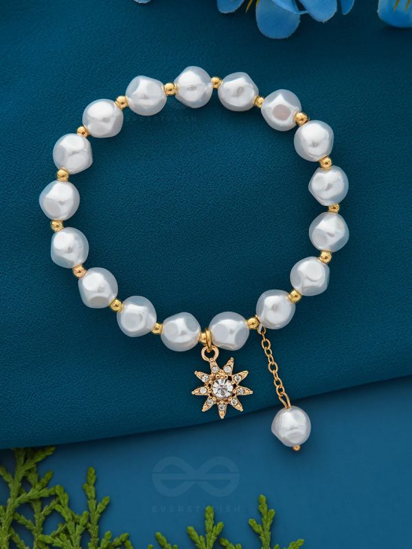 The Frosted Sun- Golden Pearl and Rhinestone Bracelet