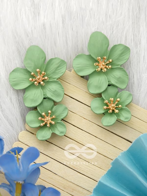 Paired Periwinkles- Statement Acrylic Earrings (Leaf Green)