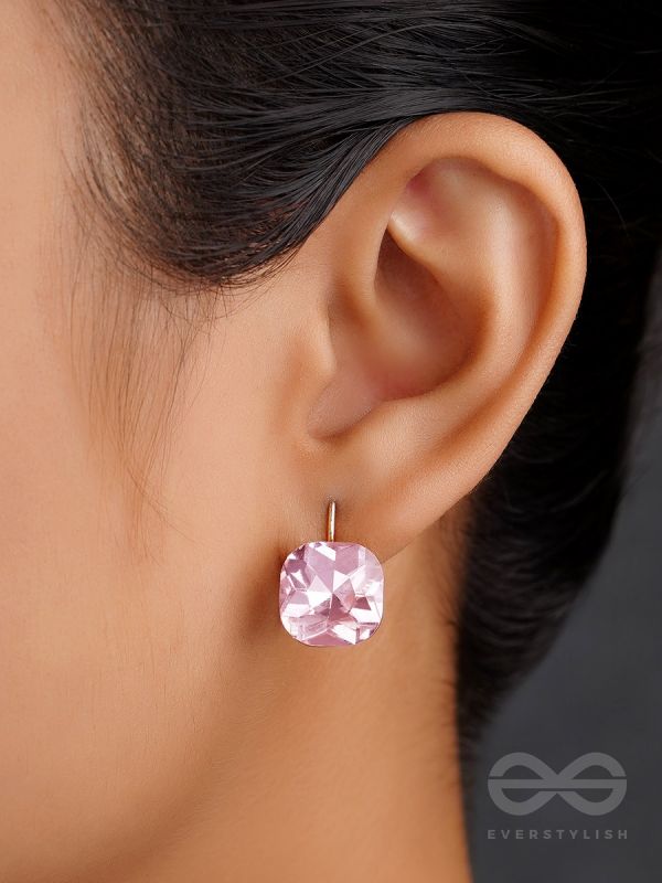 The Ice Cube- Crystal Golden Earrings (Lavender)