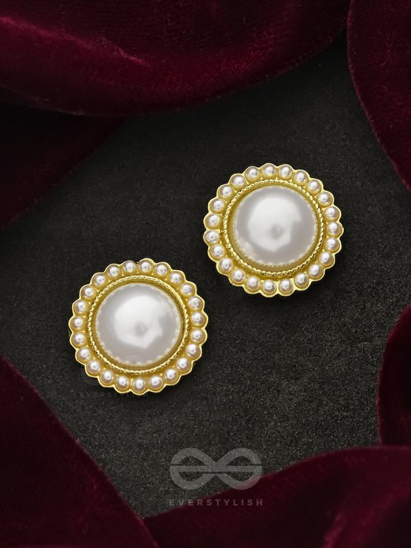 The Orb of Night- White and Golden Pearl Earrings