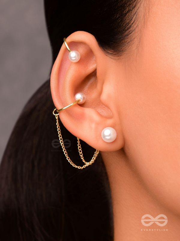 The Flipped Smile- Golden Pearl Ear Cuff (Single Ear)