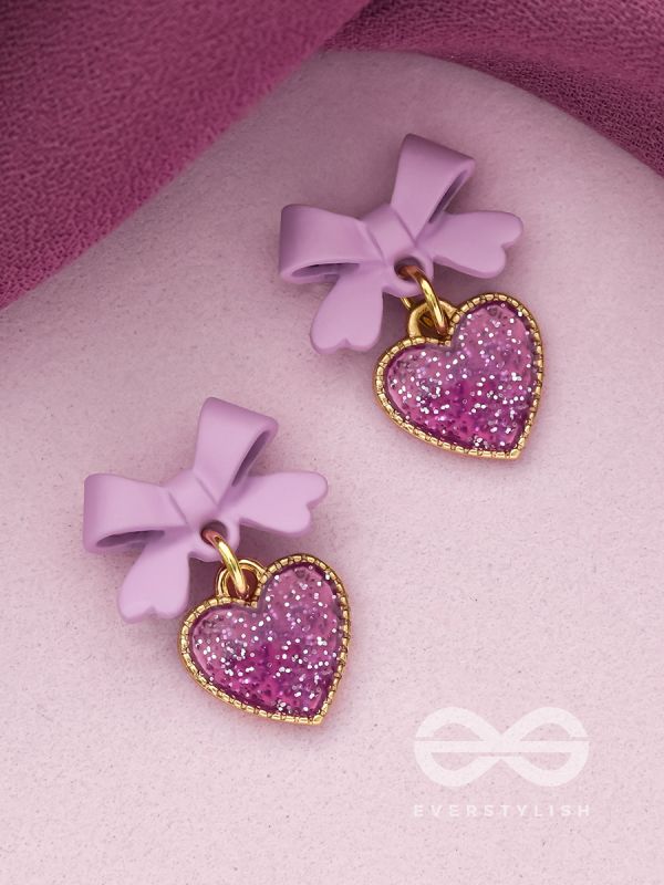 HEART-SHAPED CANDY BOX- LAVENDER AND GOLDEN EARRINGS