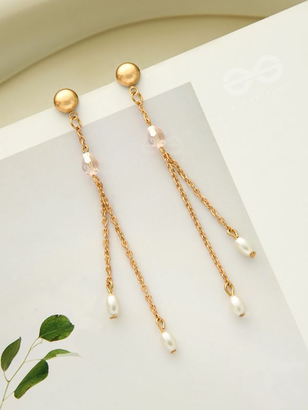 The Frozen Drops- Crystal and Pearl Studded Golden Earrings