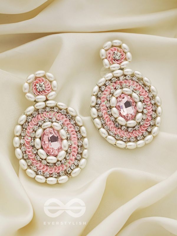  PRATIBIMB- THE RESPLENDENT REFLECTION- STONE, PEARLS AND SEQUINS EMBROIDERED EARRINGS (BLUSH PINK)