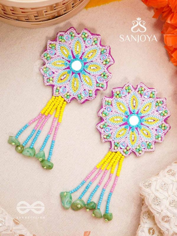Vyoman- The Skies- Mirror , Resham , Beads and Sequins Embroidered Earrings (Multicoloured)