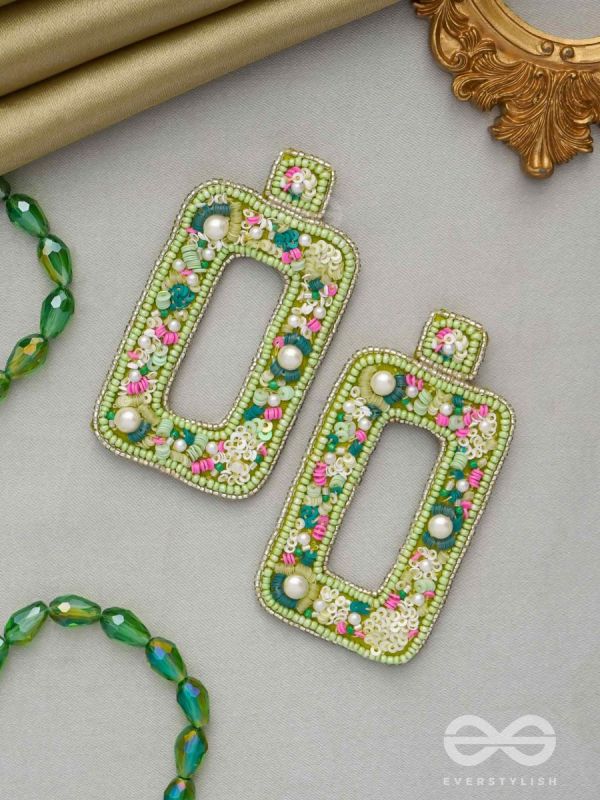Lime Green Statement artisan handmade necklace earrings set at 1950   Azilaa