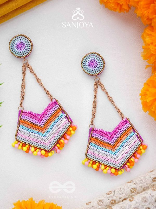 IDHANT- THE LUMINOUS- SEQUINS and BEADS EMBROIDERED EARRINGS (Multicoloured)