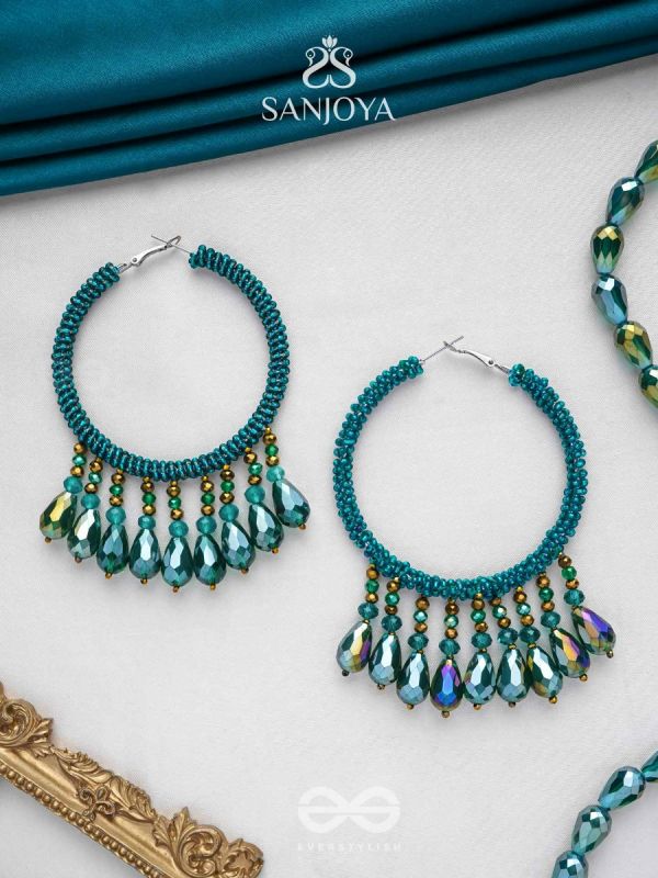 Utkanika- The Circle of Desire- Beads and Glass Drops Earrings (Pine Green)