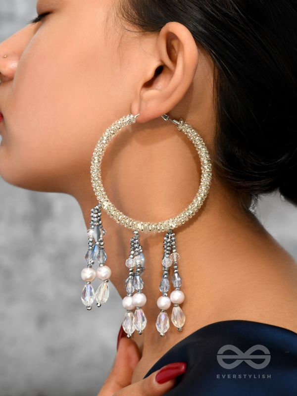 Ashmana- The Raining Cloud- Pearls and Beads Embroidered Earrings