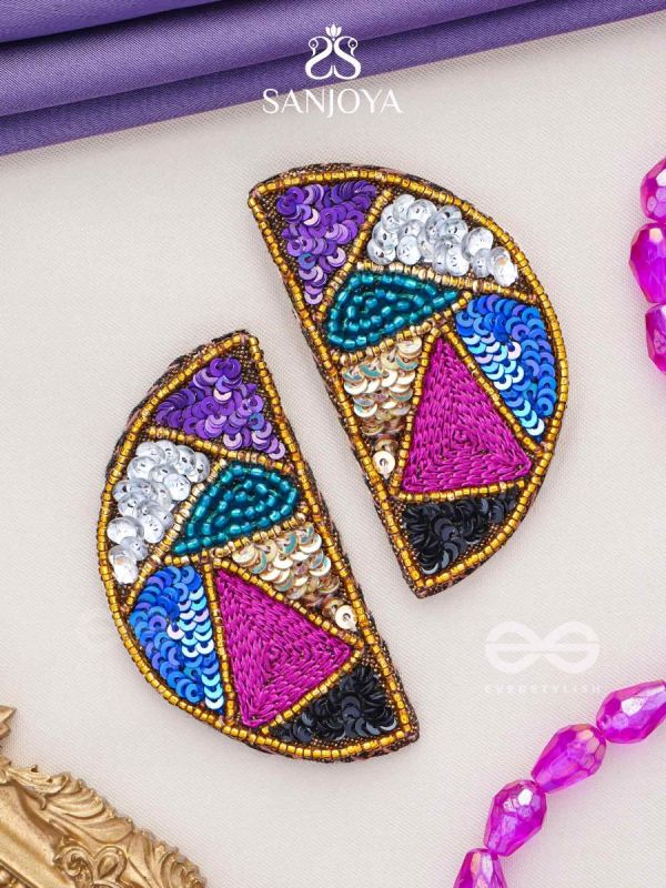  ARDHATTA- THE ALLURING HALVES- SEQUINS AND BEADS EMBROIDERED EARRINGS (Multicoloured)