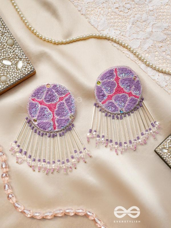 Misraka- The Garden of Paradise- Beads, Pearls, Glass Beads and Resham Embroidered Earrings (Amethyst Purple & Fuchsia Pink)