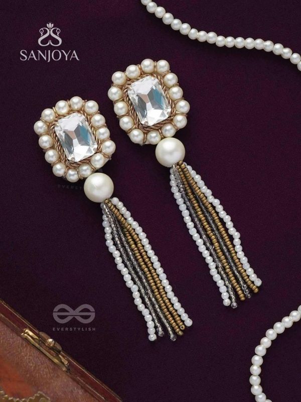 Anavarna- The Fair n Beautiful- Stone, Pearls and Beads Embroidered Earrings (Copper Brown)