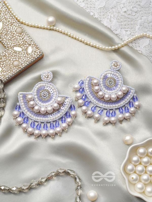 Suramya- The Picturesque Crescent- Sequins, Glass Beads and Stone Embroidered Earrings (Cobalt Blue)