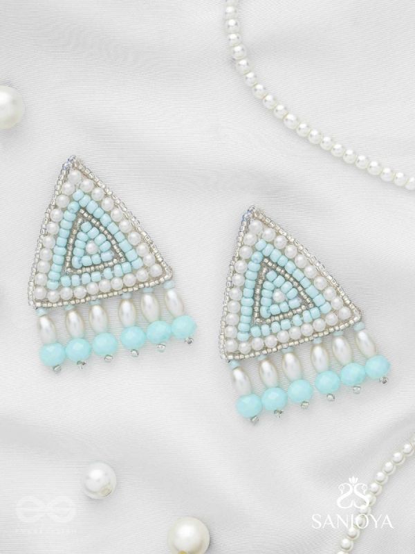 Suchyagra- The Eternal Pyramid-  Pearls, Beads and Glass Beads Embroidered Earrings (Sky Blue)