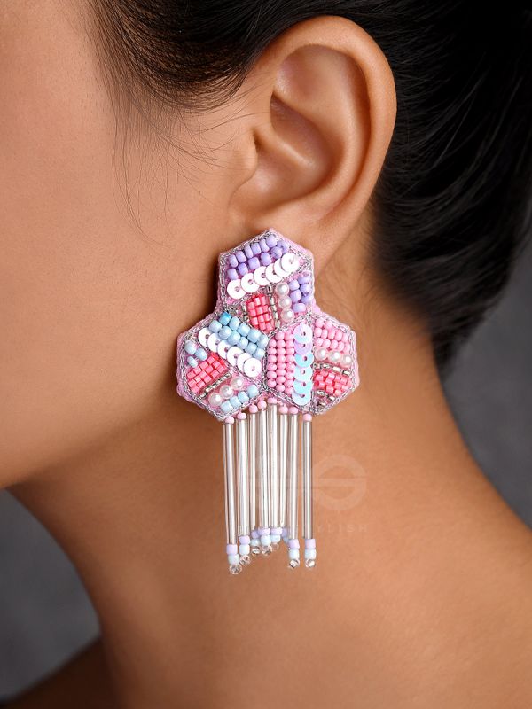 Karutaka- The Clover Leaf- Sequins and Beads Embroidered Earrings (Fuchsia n Blush Pink, Sky Blue & Lavender)