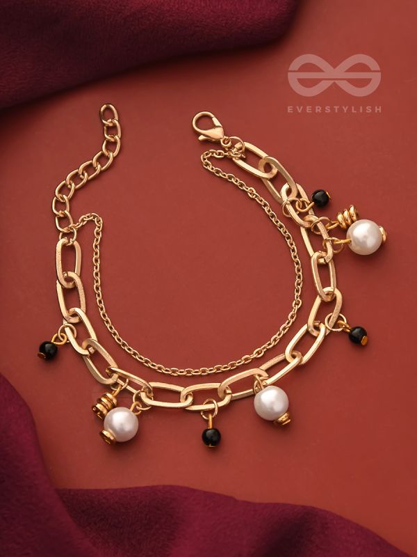 Dark and Light- Golden Layered Pearl Bracelet 