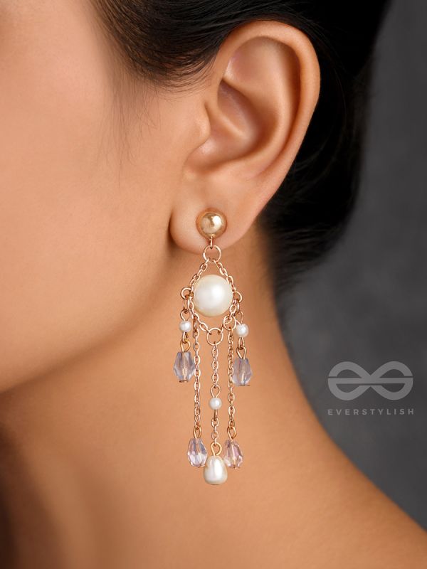 The Sparkling Showers- Golden Pearl and Beads Earrings