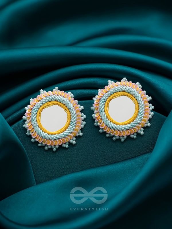 Nimrukti- The Setting Sun- Resham, Mirror and Beads Embroidered Earrings