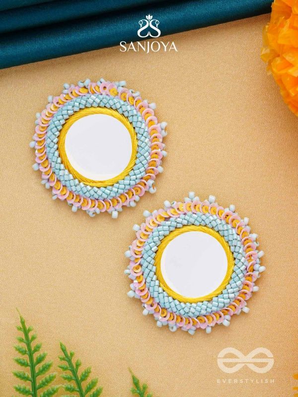 Nimrukti- The Setting Sun- Resham, Mirror and Beads Embroidered Earrings