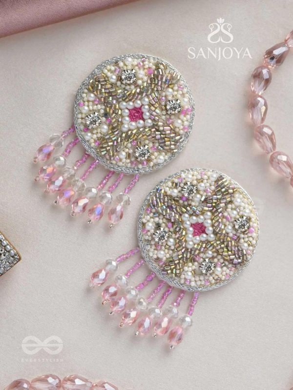 Tarani- The Pink Allure- Pearl, Resham and Stones Embroidered Earrings