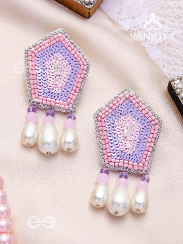 Abhedya- The Radiant Diamond- Sequins, Pearls and Glass Beads Embroidered Earrings (Rose Pink)