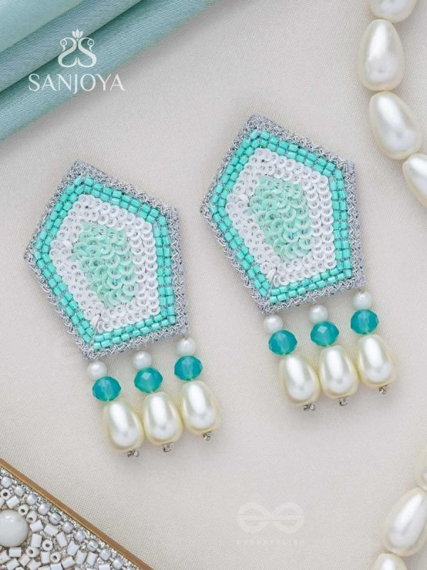 Avisha- The Blue Ocean- Sequins and Pearl Drops Embroidered Earrings