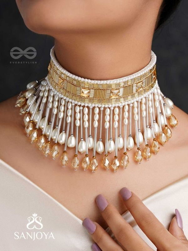 Anshumali- The Sunny Sky- Stones, Pearls and Glass Beads Embroidered Choker Necklace 