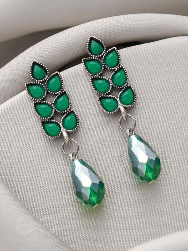 THE GRAPEVINE- EMBELLISHED OXIDIZED EARRINGS (Emerald Green)