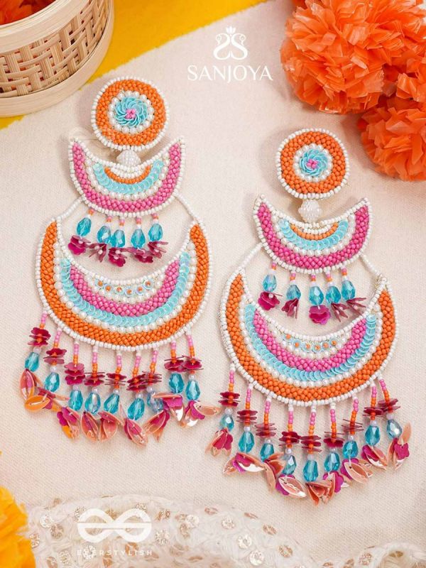 Tricit - The Three-Layered - Beads And Sequins Hand Embroidered Earrings