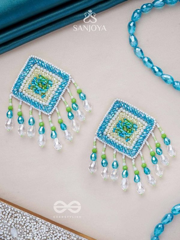 Vimita- The Splendid Square- Pearls and Sequins Embroidered Earrings