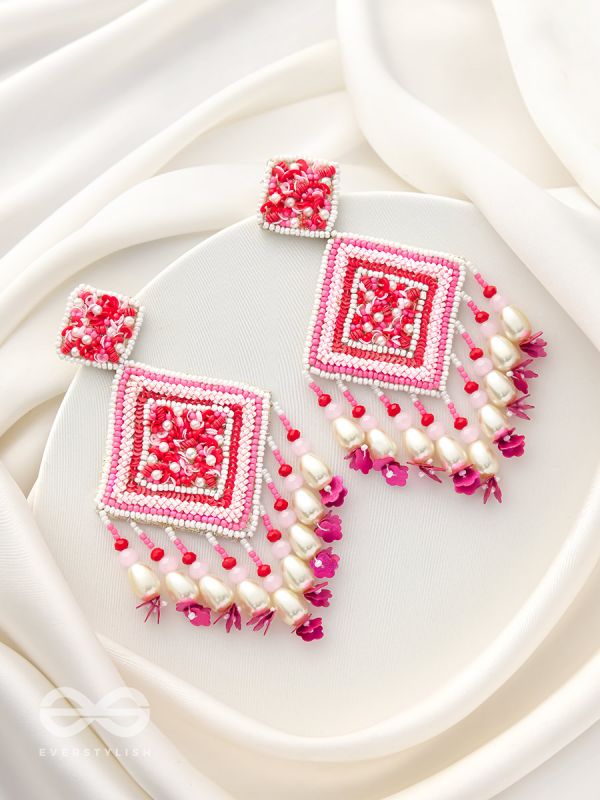 Odrakhya- The China Rose- Pearls, Stones and Sequins Embroidered Earrings