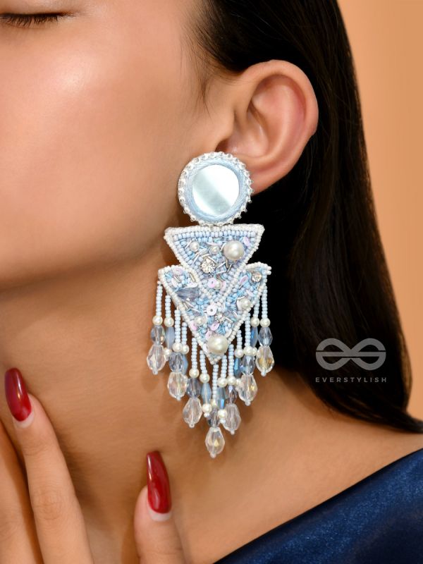 Rasayana- The Elixir Rain- Mirror and Pearls Embroidered Earrings