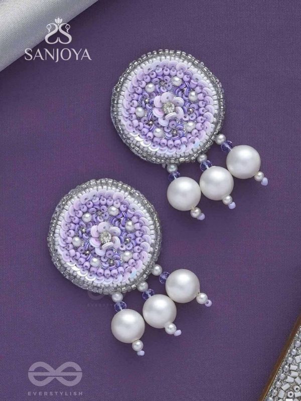Dhumala - The Purple Smoke - Beads ,Pearls And Sequins Hand Embroidered Earrings