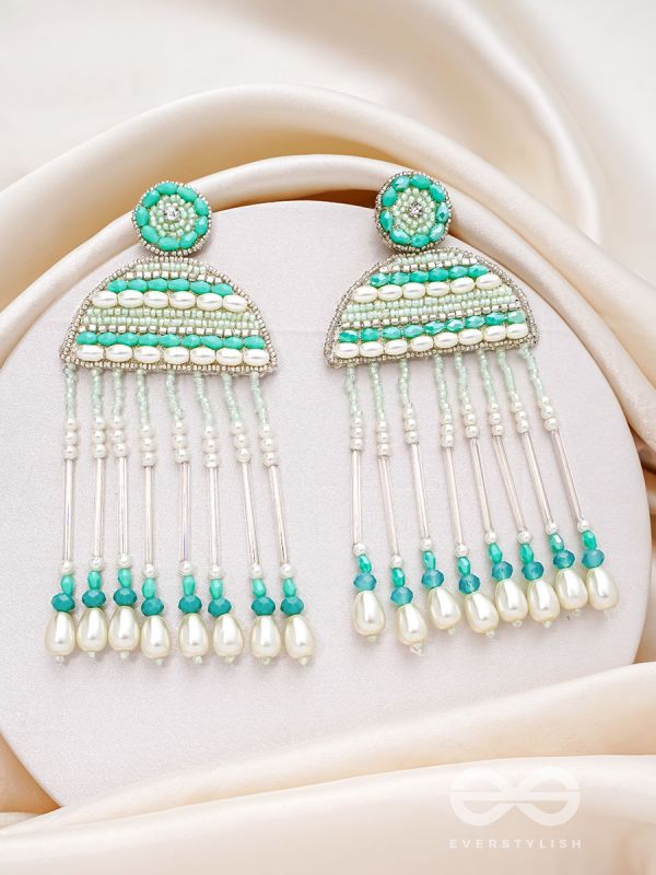 Kamsya- The Beautiful Bell- Swarovski, Pearls and Glass Beads Embroidered Earrings