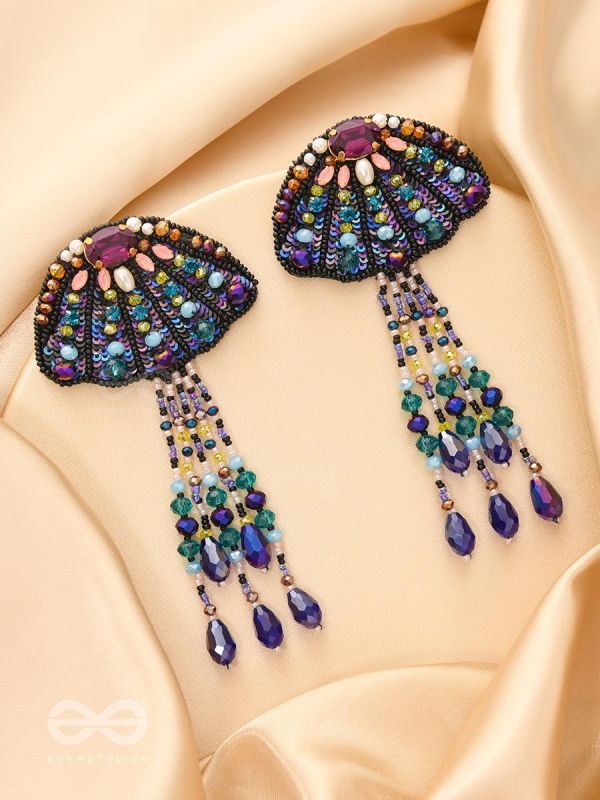 Animisa- The Vibrant Fish- Swarovski, Stones and Sequins Embroidered Earrings