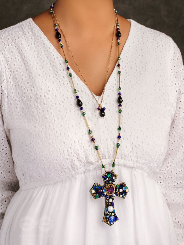 Manasmaya- The Spiritual Symbol- Pearls, Stones and Glass Beads Embroidered Necklace