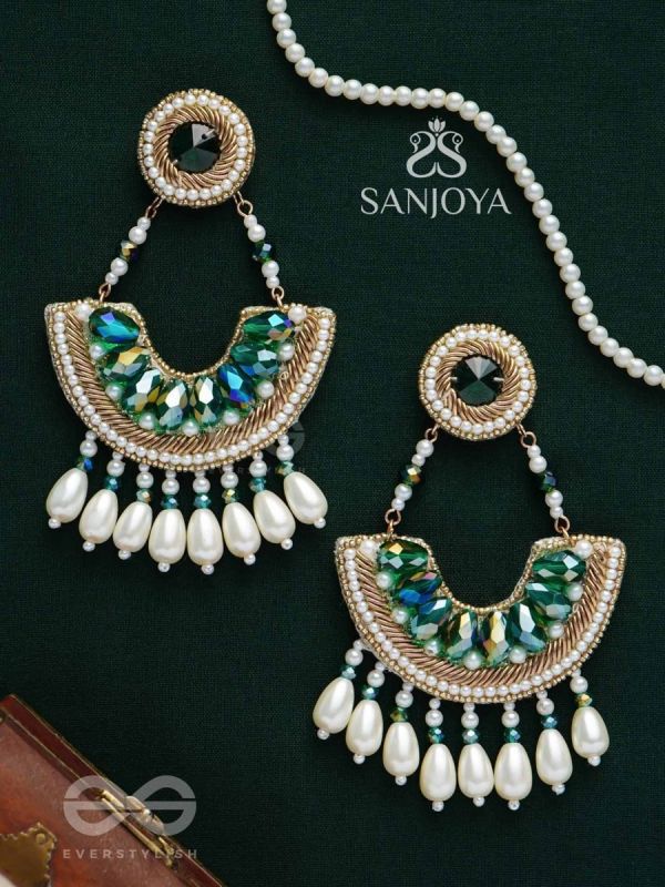 SHRINGA- THE BEAUTIFUL CRESCENT- PEARLS AND STONES EMBROIDERED EARRINGS