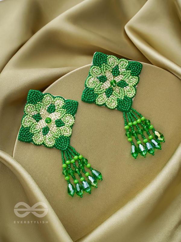 Anupta- The Green Meadow- Stone and Beads Embroidered Earrings