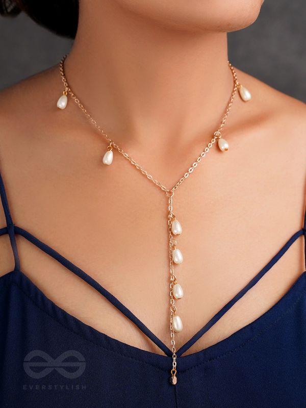 The Daisy Branch- Golden Pearl Necklace With Anti-Tarnish Coating 