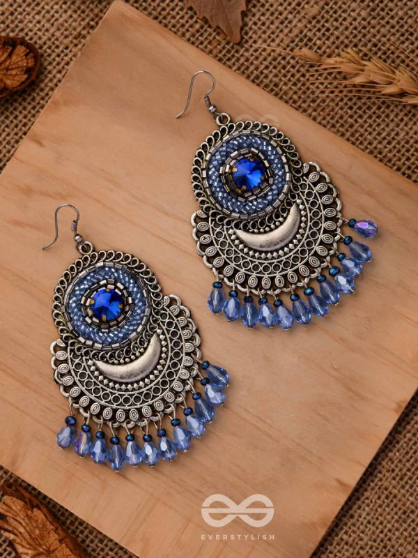 OVERSIZED HANDCRAFTED ETHNIC SILVER-TONED WITH BLUE RHINESTONES GHUNGR