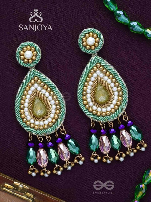 Vishyanda- The Aqua Drop- Pearls and Stones Embroidered Earrings