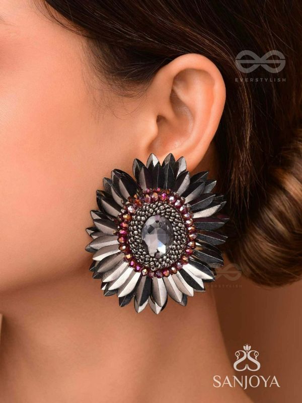 Aartava- the Black Flower- Glass Beads and Sequins Embroidered Earrings