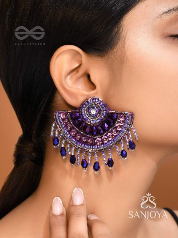 Amaati- The Blue Moon- Stones and Sequins Embroidered Earrings