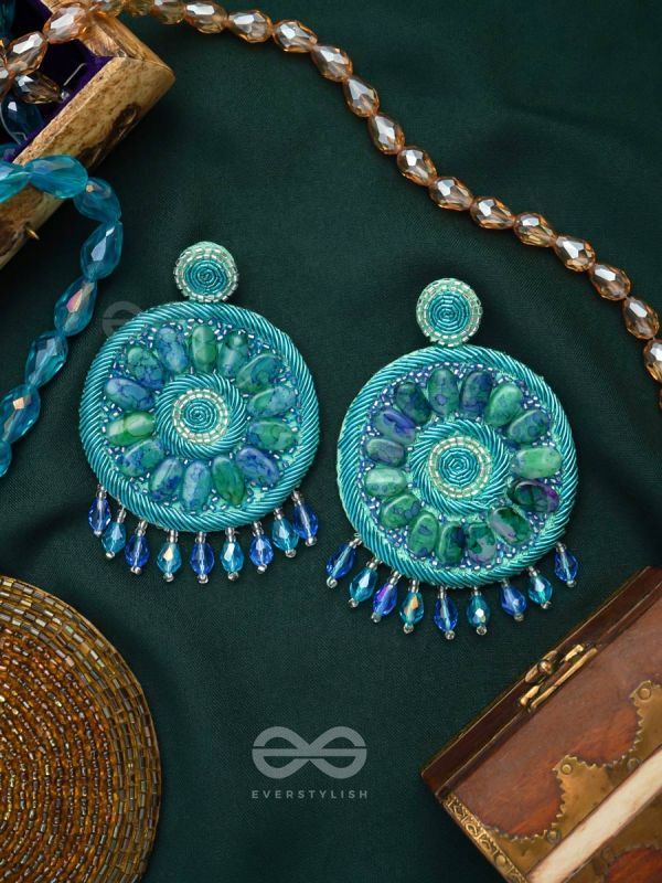 Anushna- The Blue Lotus- Stones and Glass Drops Embroidered Earrings