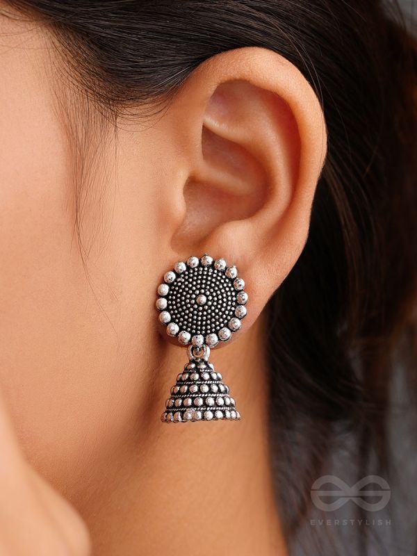 The Silver Sunrays - Oxidised Jhumka Earrings