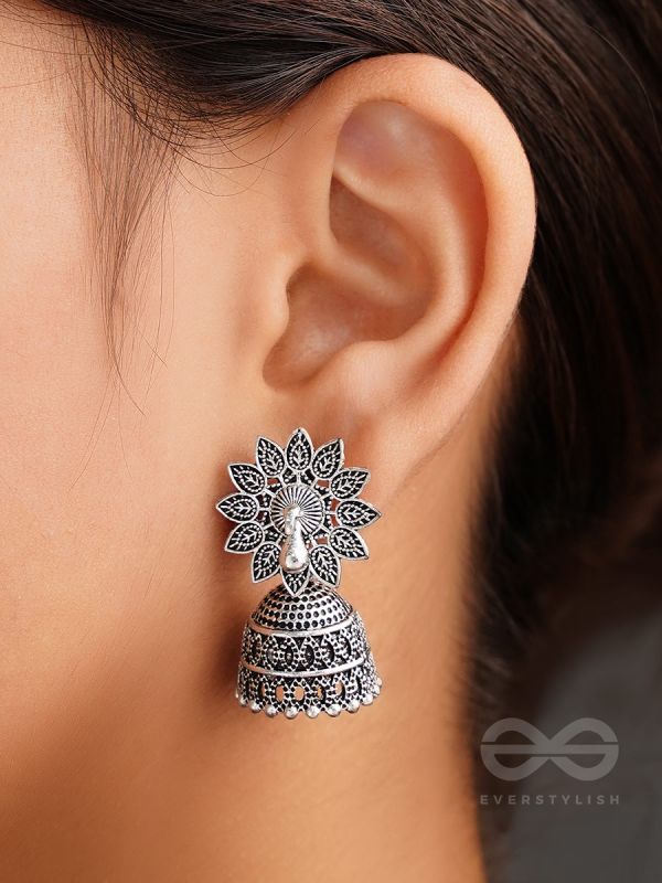 The White Peacock - Oxidised Jhumka Earrings